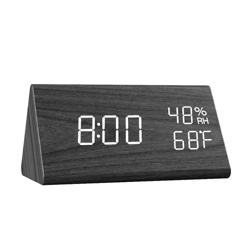 Digital Alarm Clock, Wooden Electronic LED Time Display Clock, 3 Alarm Settings, Humidity & Temperature Detect, Wood Made Electric Clocks For Bedroom, Bedside Decor