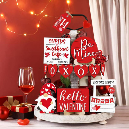 Valentine's Day Tiered Tray Decoration Craft, 1 Set Valentine Letter Pattern Tiered Tray Ornament Garland For Home Desk Table Valentines Day Decor, Home Decor Ideas (Tray Not Included)