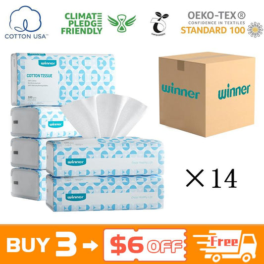 Winner 14 Packs,Soft Face Towels - 100% USA Cotton Dry Wipes, 600 Count Unscented Cotton Tissues for Sensitive Skin, OEKO-TEX Certified Face Towelette, Makeup Remover Clean Towels skin towels disposable plain cleanskin towels Napkin Napkin towelett