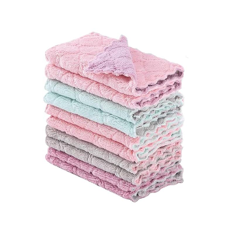 10pcs Coral Fleece Dishtowels, Premium Super Absorbent Kitchen Towels, Nonstick Oil Fast Drying Washcloths