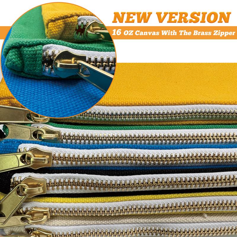 Canvas Tool Bag Zipper Pouch - 6 Pack Heavy Duty Tools Utility Pouches, Multipurpose Storage Organizer Tote Bags with Dependable Metal Zippers, 12.5 x 7-Inch, Olive/Orange/Blue/Yellow/White/Black