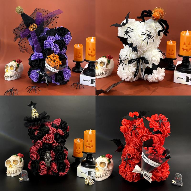 Halloween Themed Artificial Rose Bear, 1 Count Cute Bear Shaped Artificial Flower with Accessories, Party Gift and Supplies, House Decor