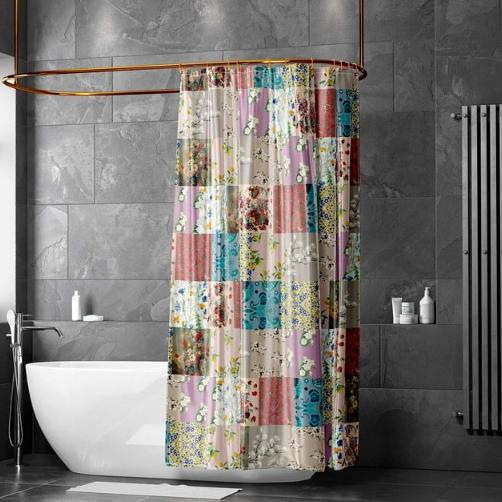 Floral Shower Curtain, Patchwork Boho Shower Curtain Design 69X70 Inches Bath