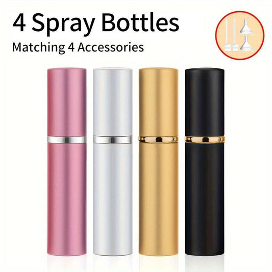 Portable Mini Perfume Spray Bottle, 4 Counts Refillable Perfume Atomizer Bottle with 2 Counts Funnel & 2 Counts Transfer Tool, Travel Perfume Dispenser Bottle