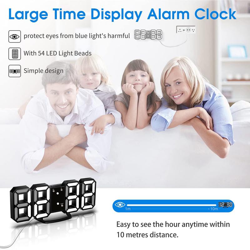 Room Decor LED Digital Clock, USB Powered 3D Modern Clocks for Wall & Desk, Creative Decorative Clock for Home