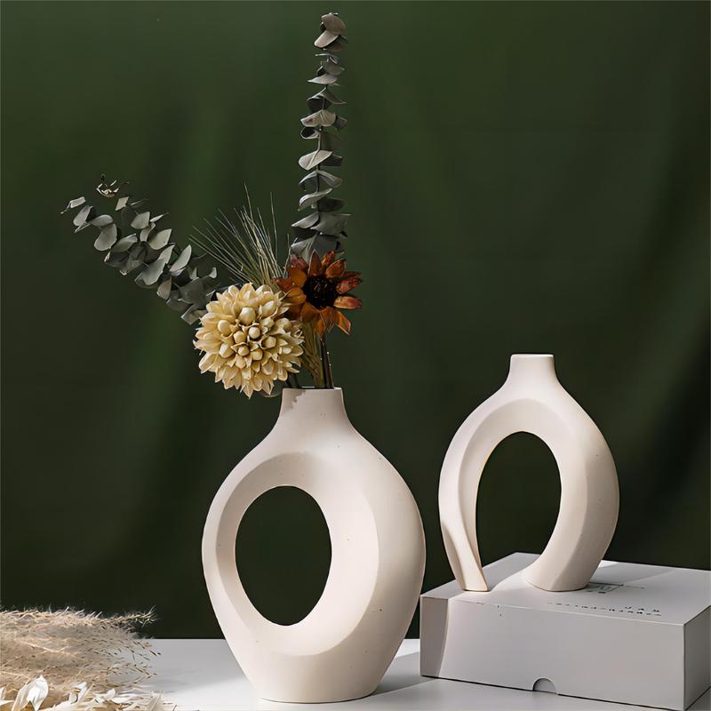 European Style Ceramic Vase Combination, 2pcs/set Creative Minimalist Design Vase, Decorative Ornament for Home Living Room Office