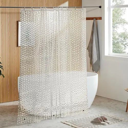 EVA Semi-Transparent Clear Shower Curtainwith Waffle Weave, Cloth Shower Curtains Washable/Water Repellent Liner  for your home, campers, hotels, dorms, and creates a healthier bathroom  with 3 Magnets for Bathroom, 72x72 Inches