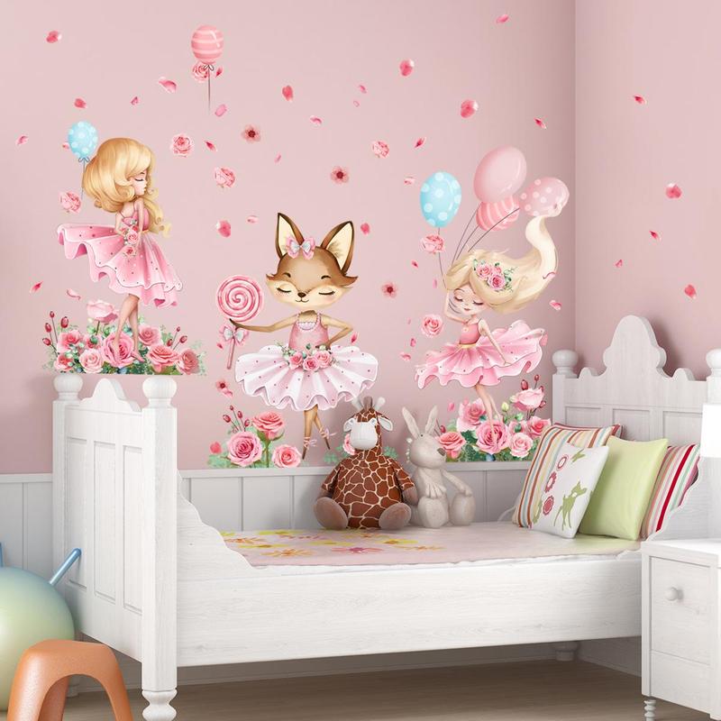 Cartoon Girl & & Animal & Flower Pattern Wall Sticker, 3pcs/set Cute Wall Decal, DIY Wall Decor for Home Bedroom Living Room, Mean Girls Decorations, Spring Decorations for Home