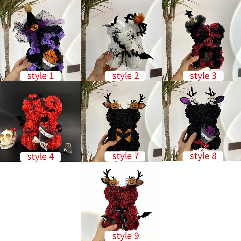 Halloween Themed Artificial Rose Bear, 1 Count Cute Bear Shaped Artificial Flower with Accessories, Party Gift and Supplies, House Decor