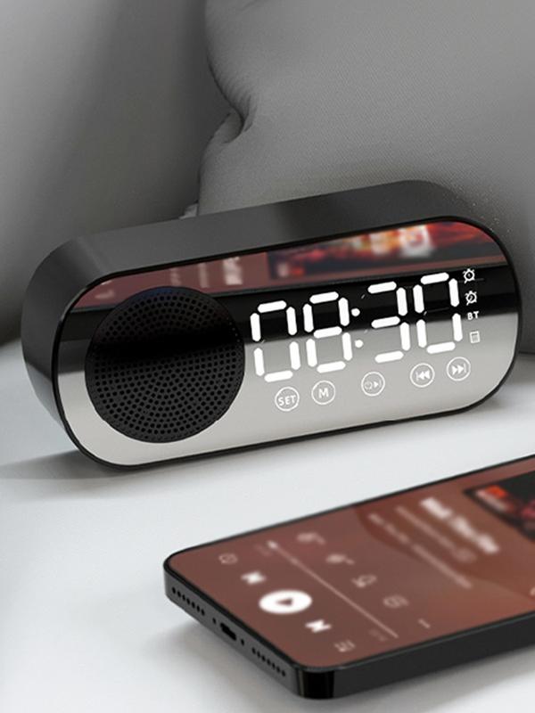 Digital Alarm Clock Bluetooth 5.0 Speaker LED Display Sexy Clocks Mirror Desk Alarm Clock with FM Radio Support TF Card Play Hands-Free Call Dual Alarm Clock with USB Charging Port Adjustable Brightness