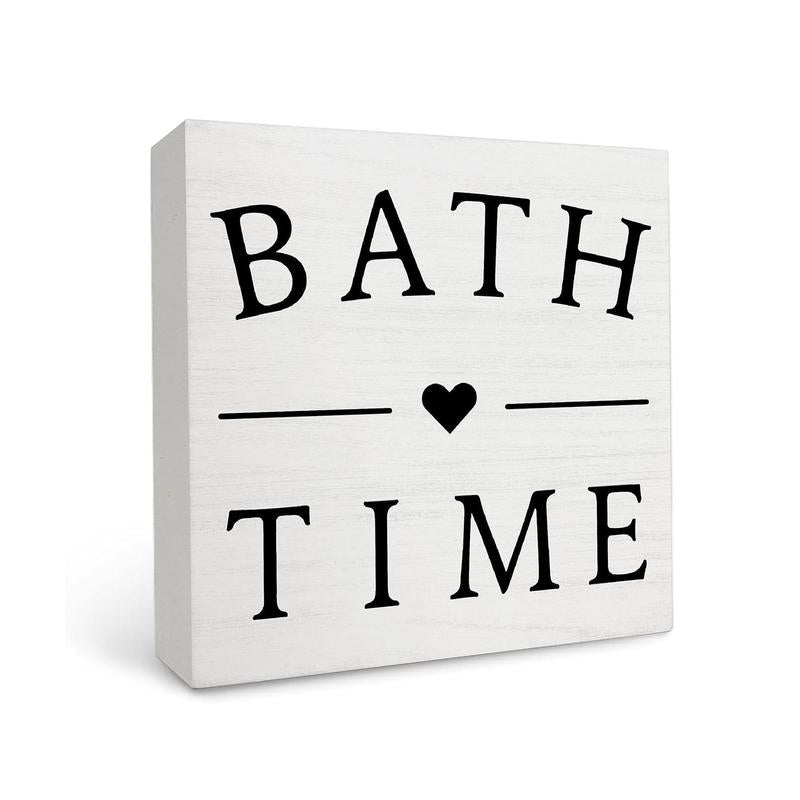 Bath Time Wooden Box Sign, 1 Count Desktop Ornaments, Bathroom Washroom Restroom Toilet Shelf Decorative Supplies