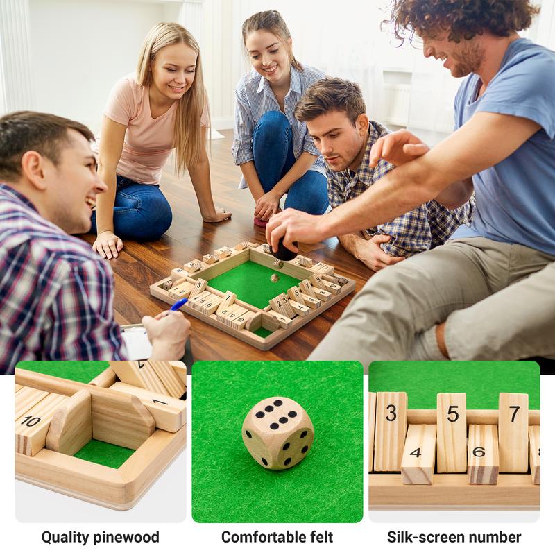 ropoda 6-Way Shut The Box Game, Upgraded 1-6 Player Shut The Box for Adult and Kids, Shut The Box Game Wooden Dice Game -Addition Training, Fun for Family Game Night-Vintage Style