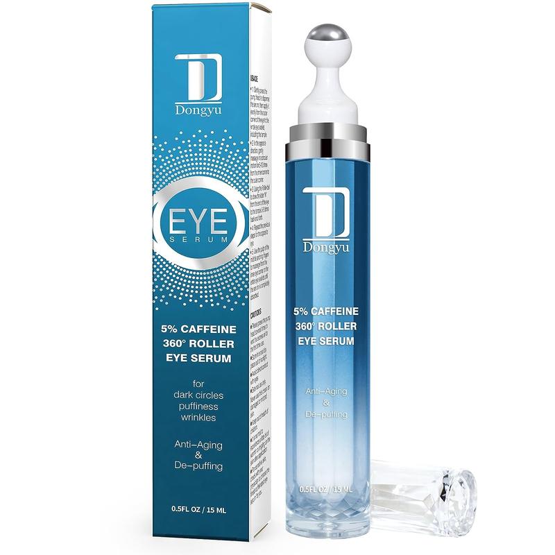 Dongyu 5% Caffeine Eye Serum and Under Eye Roller Cream for Dark Circles and Puffiness, with 360¡ã Massage Ball Reduce Wrinkles and Fine Lines, Bags under eyes