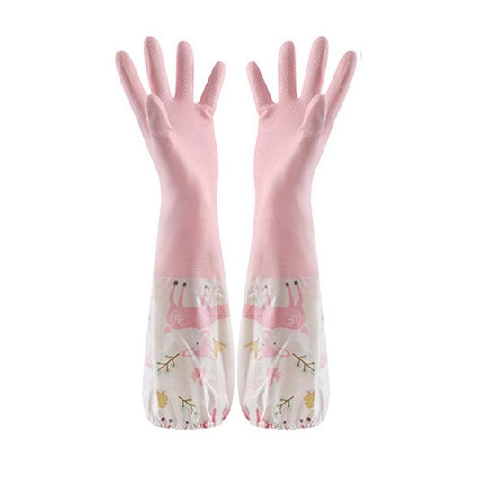 1 Pair Cartoon Pattern Dishwashing Gloves, Reusable Household Cleaning Gloves, Portable Long Sleeve Cleaning Gloves for Home