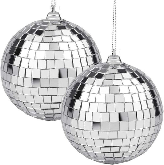 2 piece Disco mirror balls for christmas party decoration Hanging Ball for 50s 60s 70s Glass Light Colorful Ornaments Halloween Hook Motor