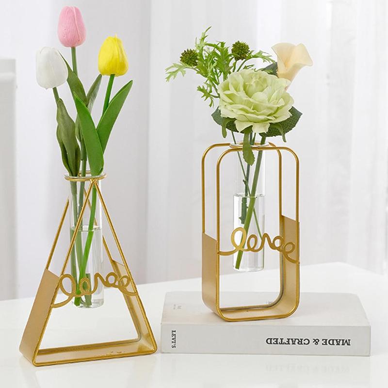 Metal Vase without Flower, Nordic Style Decorative Vase, Tube Glass Hydroponics Container, Home Decorations, Office Desk Ornaments