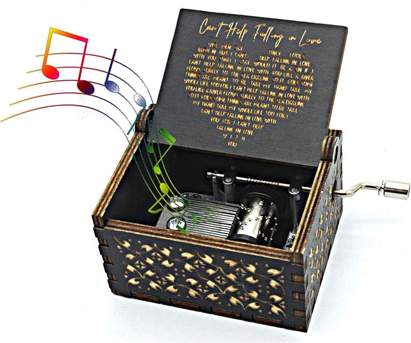 Wood Music Box - Can't Help Falling in Love, Antique Engraved Musical Boxes Case for Love One Wooden Music Box - Gifts for Lover, Boyfriend, Girlfriend, Husband, Wife