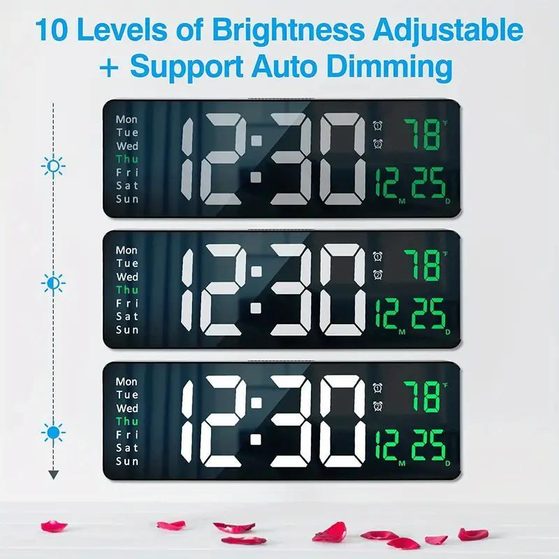 Digital Wall Clock without Battery, 1 Count Battery Powered LED Dual Alarm Clock with Temperature Display, Home Decor for Living Room Bedroom