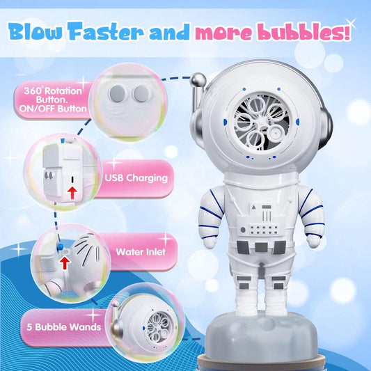 Astronaut Bubble Machine for Kids Electric Rechargeable Bubble Maker Rotating 90¡ã & 360¡ãAutomatic Bubbles Blower with Bubble Solution for Indoor Outdoor Toy Birthday Party Gift for Boys Girls