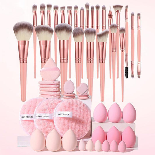 Makeup Tool Set, 55pcs Makeup Tool Kit, Including 25 Makeup Brushes, 9 Beauty Sponges, 6 Mini Beauty Eggs, 6 Finger Puffs, 6 Triangle Sponges, 3 Remover Puffs, Makeup Products, , Summer Gift