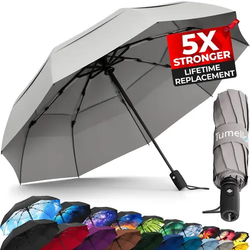 Tumella 9-Rib Solid Grey Lightweight Umbrella