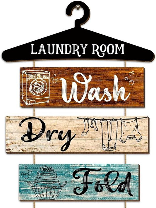 5 Pieces Laundry Room Wall Sign Rustic Laundry Room Rules Hanging Sign Wooden Wash Dry Fold Repeat Laundry Plaque Vintage Farmhouse Laundry Rules Wall Decor 19.7 x 11 Inch (Multicolored Backing)