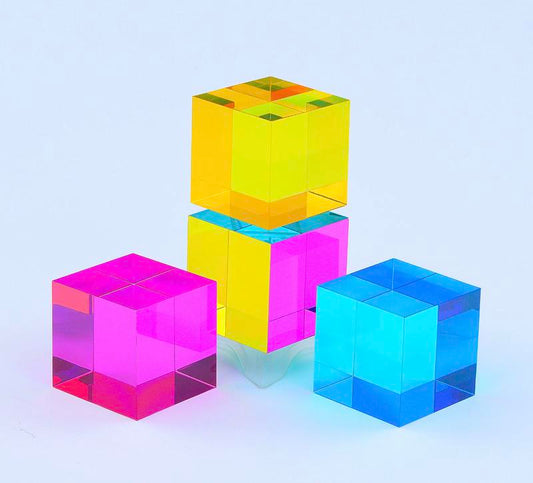 CMY Cubes - The C, M, Y Cubes - Hue Cubes - Optical Color Cube - Diamond Polished - Teaches Subtractive Color Mixing - Educational, Scientific, Physics & Kinetic Art Desk Toy