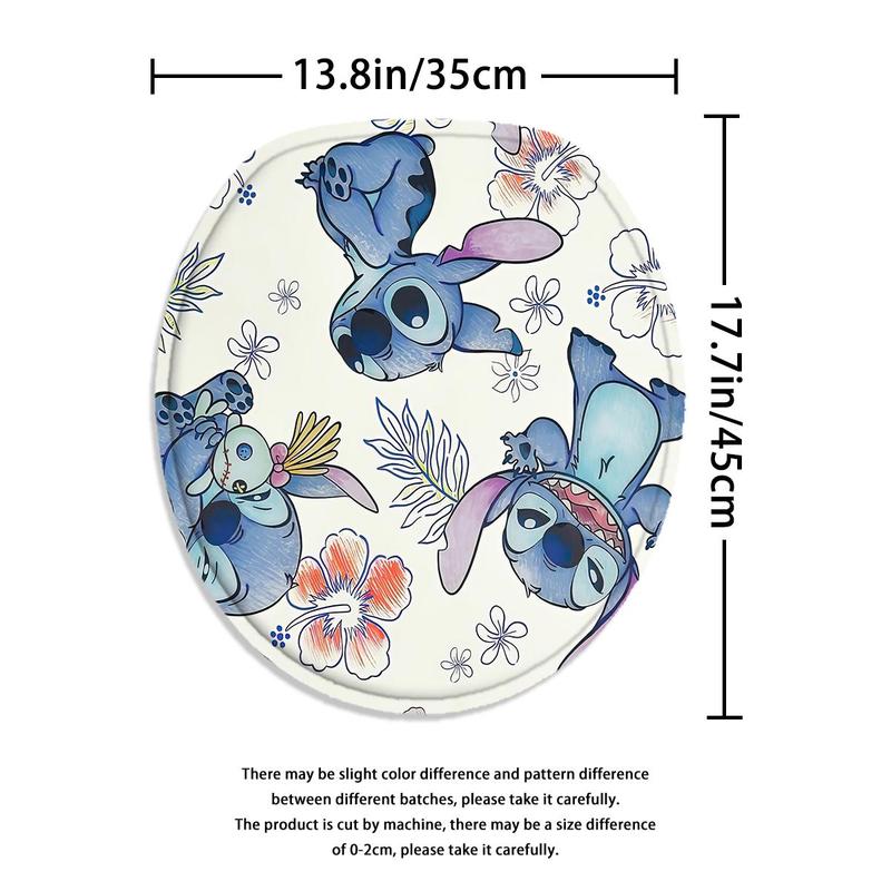 Cartoon Stitch Pattern Bathroom Curtain with Hooks, 1 Count Waterproof Shower Curtain or 4 Counts/set Shower Curtain & Mat Set, Bathroom Accessories