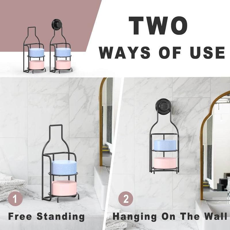 2 Tier Soap Bar Holder, Shampoo Bar Holder for Shower Wall, Self Draining Soap Dish for Bathroom Wall and Kitchen Sink, Soap Caddy with Suction Cup No Drilling