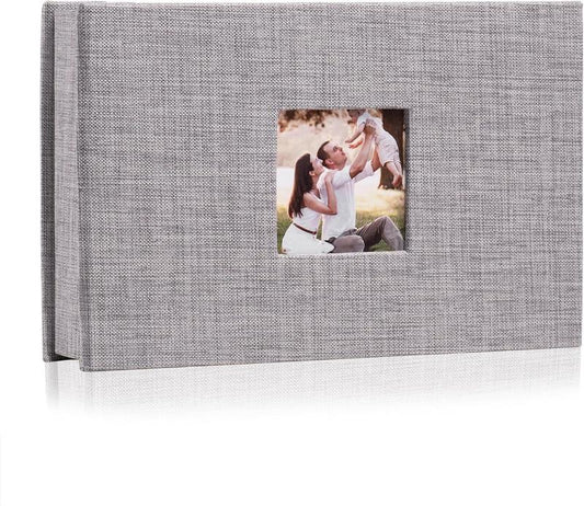 Photo Album 4x6 with 100 Pockets,Slip-in Picture Albums,Linen Cover Memory Book with Front Window,Black Page Vertical Photo Book for Wedding,Family,Anniversare,Baby,Vacation(Grey) Decor Insert