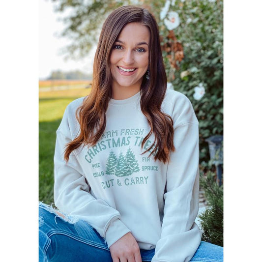 Farm Fresh Christmas Trees Graphic Sweatshirt - Heather Dust