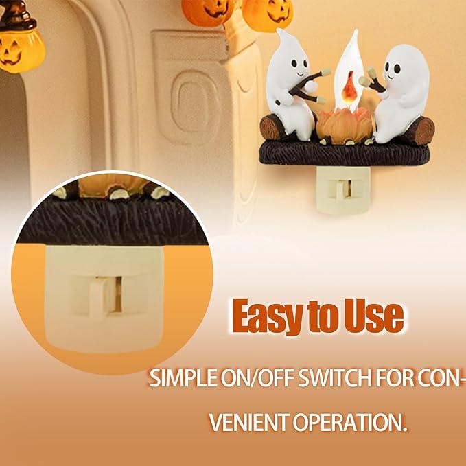 [Free Shipping to All-CD]2024 Ghost Campfire Flickering Night Light,3D Spooky Fire Marshmallow Night Light,LED Faux Campfire Lamp Plug into Wall,Funny Halloween Gifts,Halloween Nightlight Indoor Decoration,Girl-only Room Decorations,Gift for Your Daughter