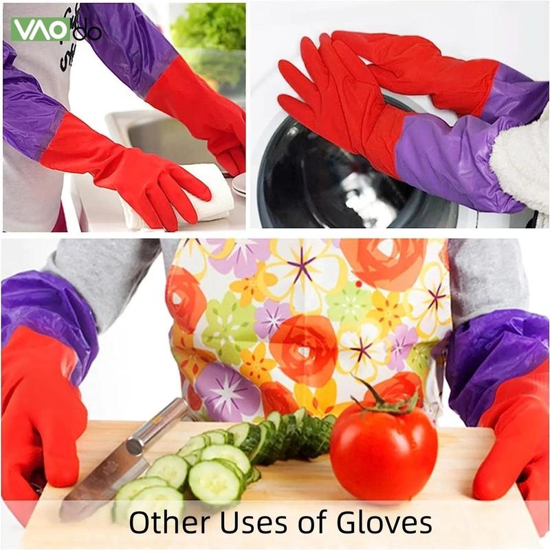 Thickened Rubber Dishwashing Gloves, 1 Pair Waterproof Long Sleeve Gloves, Reusable Anti-scratch Gloves for Kitchen