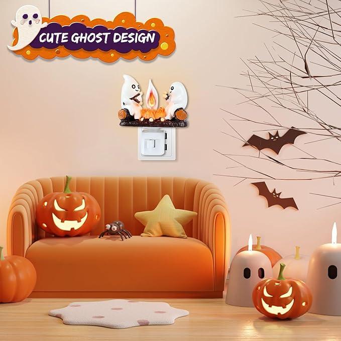 [Free Shipping to All-CD]2024 Ghost Campfire Flickering Night Light,3D Spooky Fire Marshmallow Night Light,LED Faux Campfire Lamp Plug into Wall,Funny Halloween Gifts,Halloween Nightlight Indoor Decoration,Girl-only Room Decorations,Gift for Your Daughter