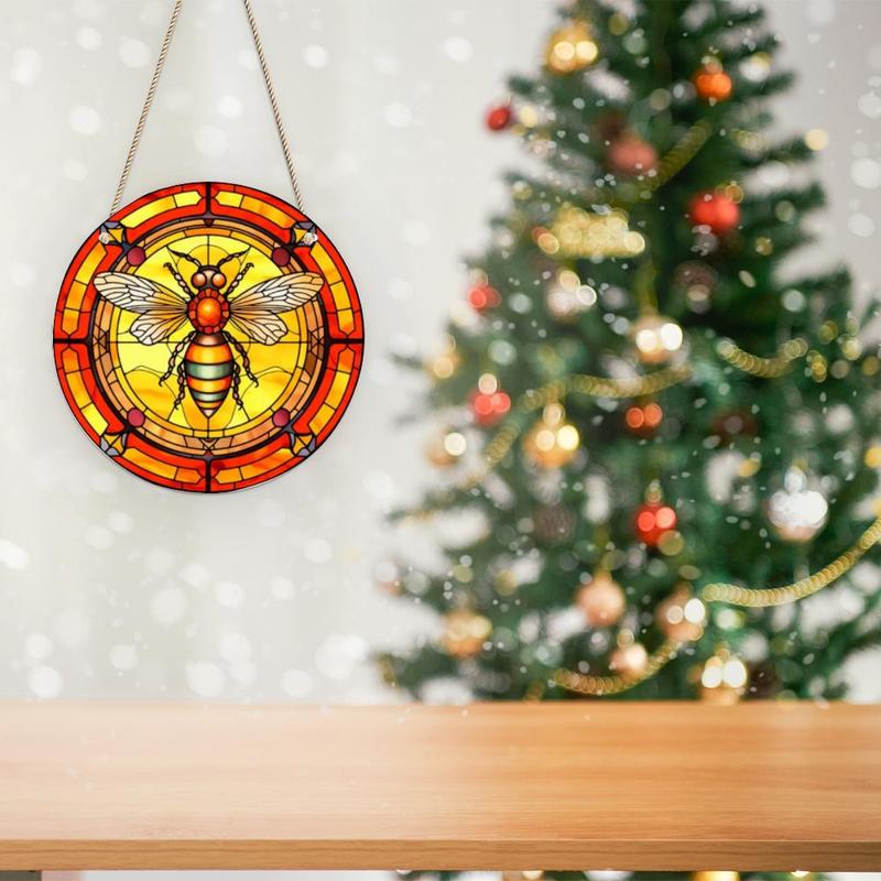 1 Piece Bee Pattern Hanging Decoration, Double Sided Round Light Catcher For Window Home Decoration, 3d Pattern Spray Painted Plastic Panel, Fun Gift For Family