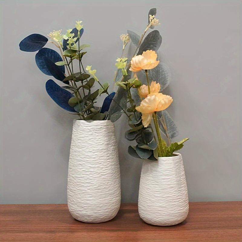 White Ceramic Vases Set of 2, Home Decor Stone Vases Boho Simple Modern Stereo Grain Table Decorative Vases for Bedroom, Living Room, Office Table Home Gift Women Ornaments