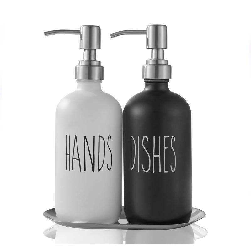 Dish Soap Dispenser, Hand Soap Dispenser with Thick Glass,Soap Dispenser for Kitchen Sink, 304 Stainless Steel Pump, Kitchen Soap Dispenser, Black Soap Dispenser Bathroom(Black & White) Round