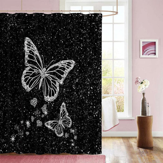 Butterfly Pattern Shower Curtain, Waterproof Shower Curtain with 12pcs Plastic Hooks, Bathroom Supplies for Home Bathroom