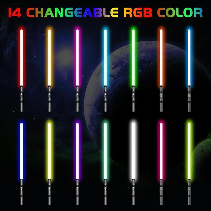 Lightsabers,Heavy Dueling Lightsabers with RGB 14 Colors, 2-in-1 Rechargeable Double Bladed Light Sabers for Adults Kids Cosplay Halloween, Birthday Gift