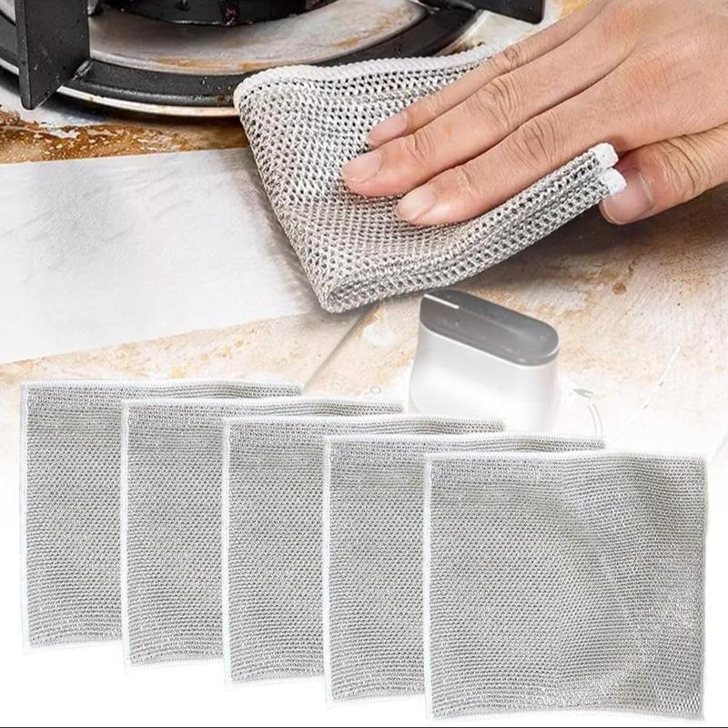 Double-sided Steel Wire Dishwashing Cloth Set, Durable Dishwashing Scrubber for Pot Cooktop, Kitchen Cleaning Wire Rag for Home Use