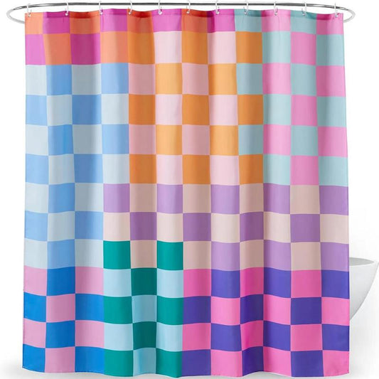 Colorful Geometric Pattern Shower Curtain, 1 Count Exquisite Lovely Waterproof Shower Curtain with 12pcs Hooks, Shower Room Decor for Home Bathroom Hotel Salon Dormitory