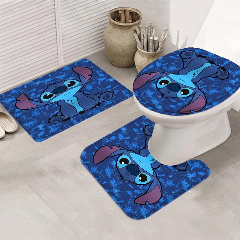 Cartoon Stitch Character Pattern Bathroom Accessories, 1 Count Shower Curtain with Hook Or 4 Counts Shower Curtain & Bath Mat Set, Halloween Decor Bathroom Decor, Bathroom Gadgets 2024, Fall Decor