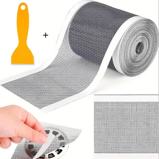 Cuttable Shower Drain Hair Catcher with Removal Tool, Self-adhesive Floor Drain Sticker, Disposable Mesh Sink Strainer Filter for Bathroom Kitchen