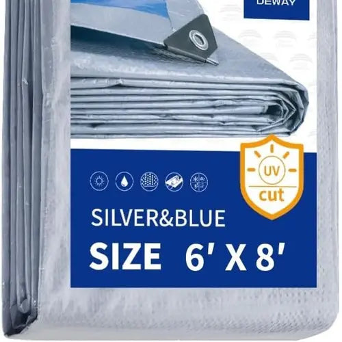 Tarps 6x8 Feet - 5.5 Mil, Multipurpose Waterproof Poly Tarp Cover with Metal Grommets and Reinforced Edges, Silver/Blue Tarp Thick Thick