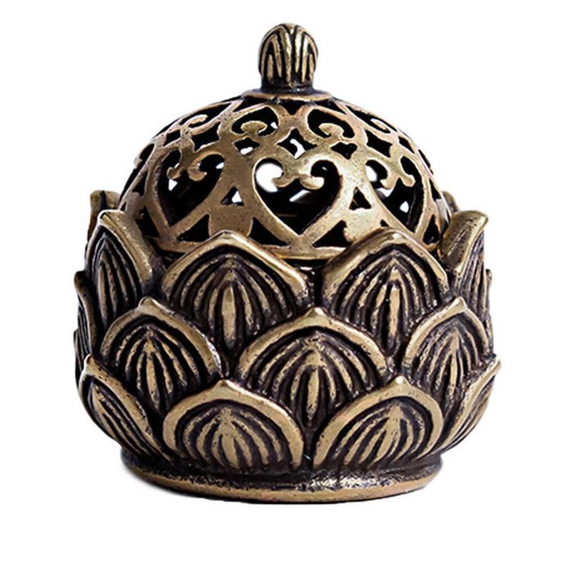 Mini Lotus Design Hollowed out Incense Burner For Ramadan, 1 Count Creative Retro Incense Burner, Desktop Ornament, Decorative Candle Holder for Home Office, Home Decor Ideas 2024