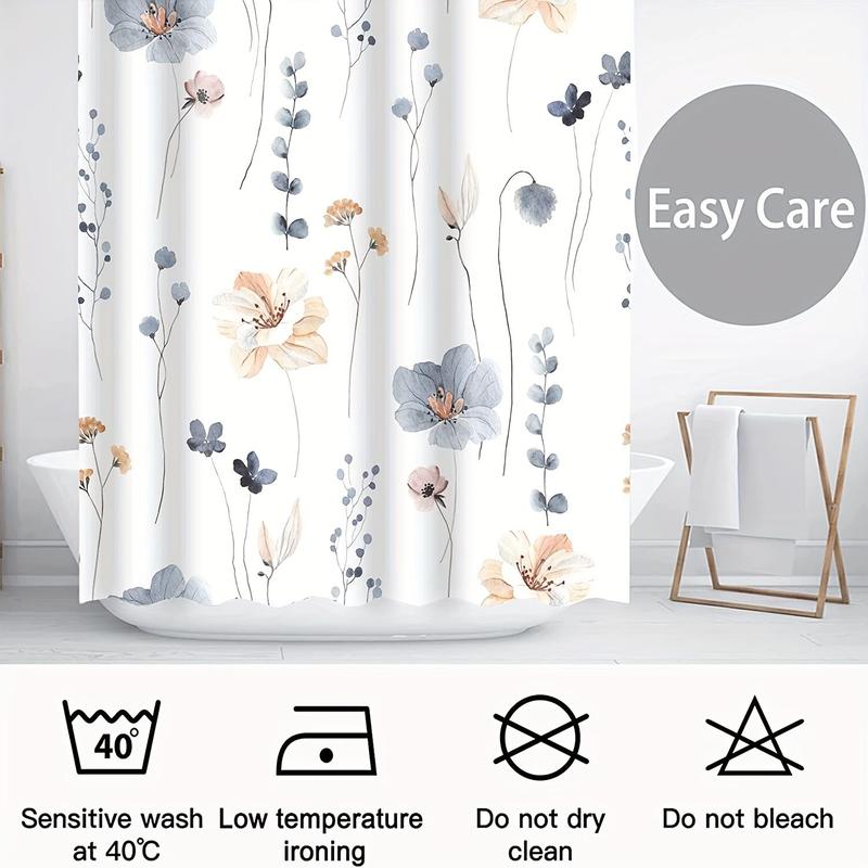 Floral Print Shower Curtain with 12pcs Hooks, Modern Minimalist Waterproof Shower Curtain, Bathroom Supplies