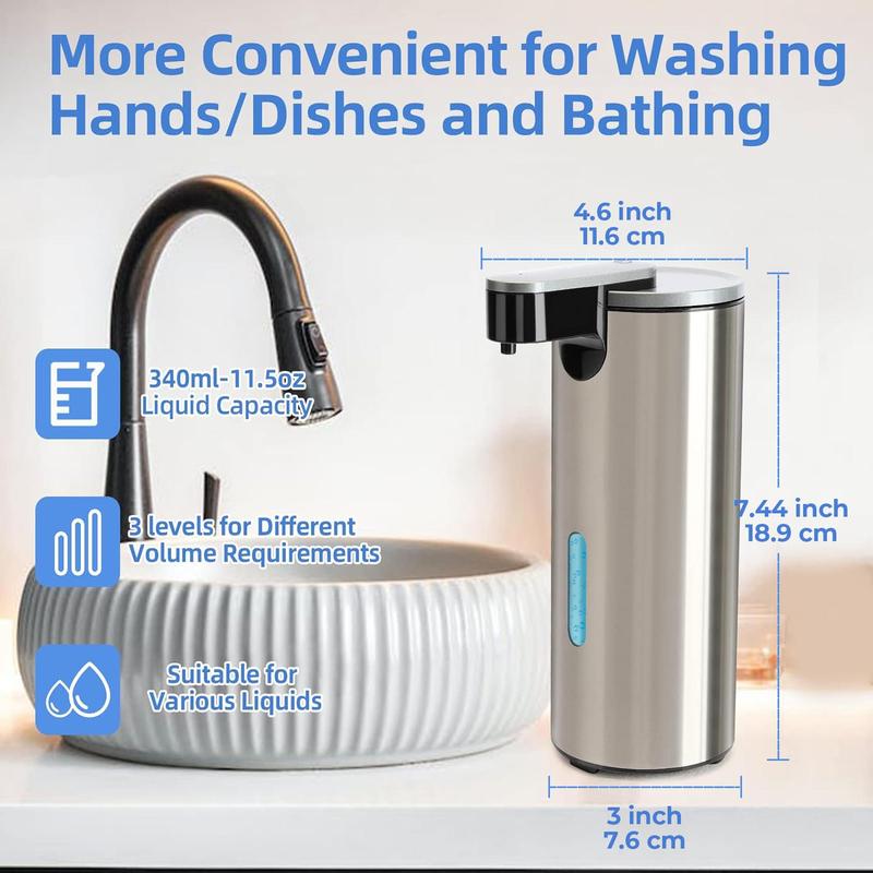 Stainless Steel Automatic Soap Dispenser, Summer Battery Operated Electric Touchless Liquid Soap Dispenser with 3 Adjustable Volume Control [without Battery], Kitchen Gadgets, Fall Decor