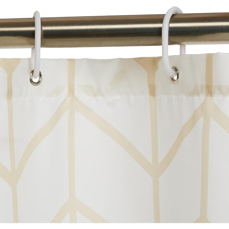 Water Resistent Fabric Shower Curtain with Grommets and Hooks, Machine Washable, Natural Herringbone,72'' X 72''