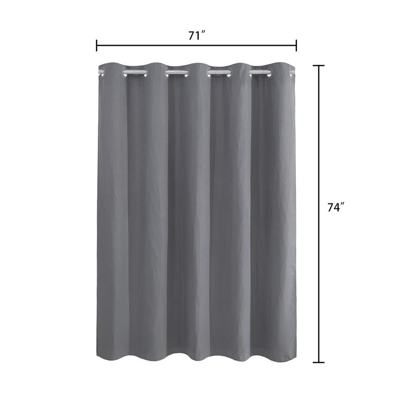 Grey Waffle Weave Shower Curtain with Snap in Liner,No Hooks Needed,Hotel Grade,with Magnets,71" W x 74" H