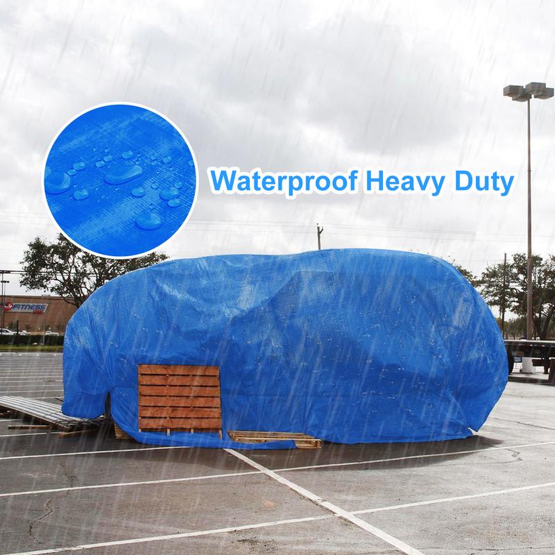 Tarp Waterproof Heavy Duty Blue Tarpaulin 11Mil Thicken 8x16 Ft - Anti-UV Waterproof Tarp Cover with Grommets Multipurpose for Boat Pool Roof Outdoor